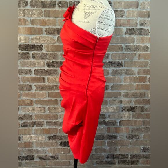 Betsy & Adam vintage red one shoulder gown cocktail dress bow ruched size 10 - Picture 6 of 9